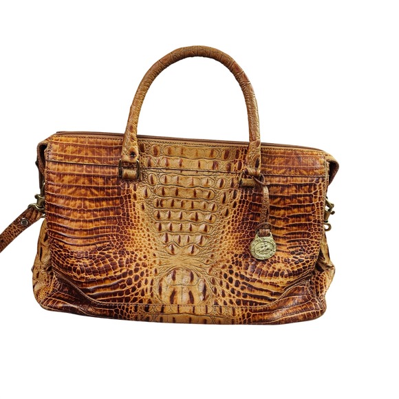 Brahmin Vtg Brown Croc- Embossed Stacy Satchel Leather Handbag Crossbody Bag - Picture 12 of 12